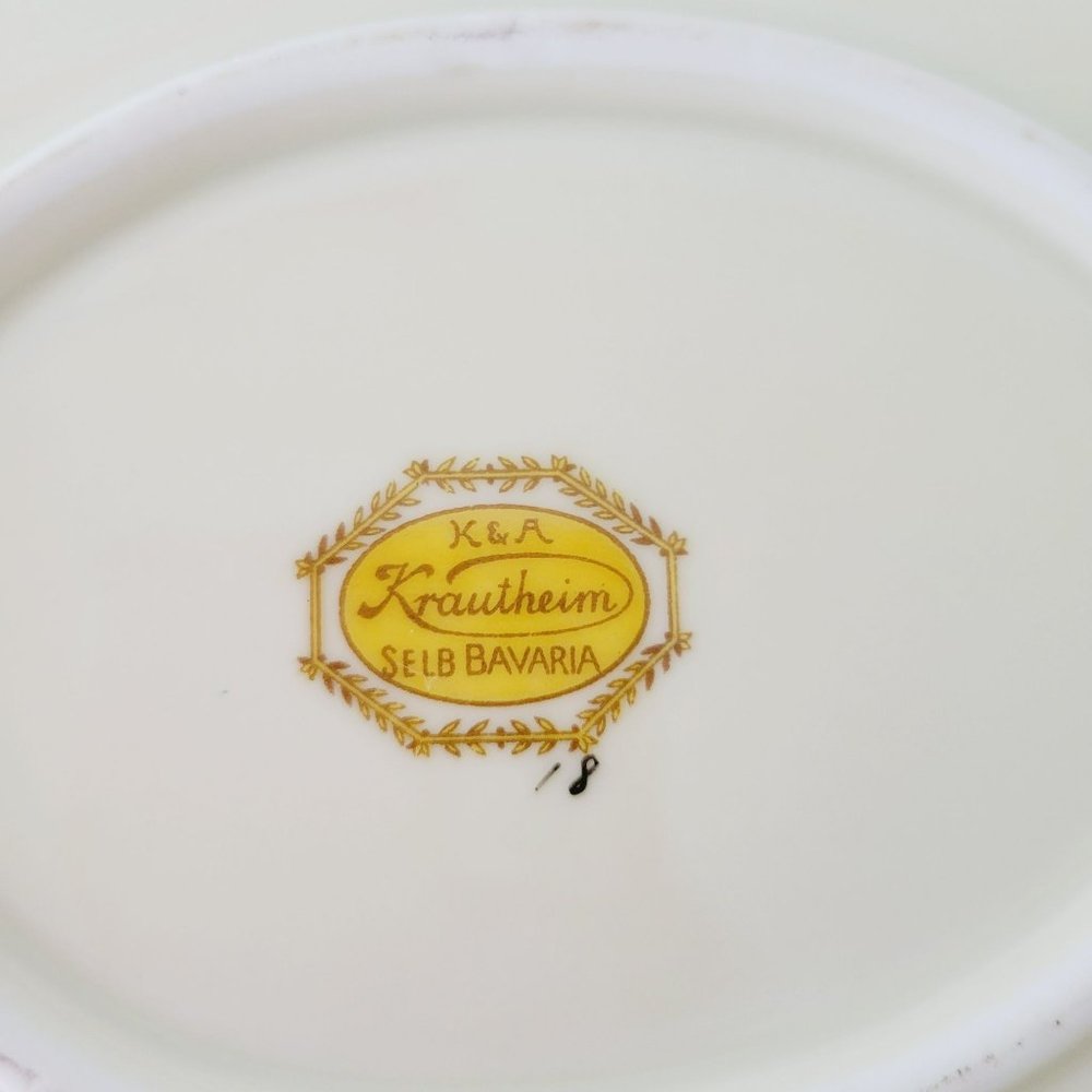 Vintage Krautheim Floral 15" Oval Platter, Gadroon Edge, Etched Heavy Gold Trim - Picture 8 of 10